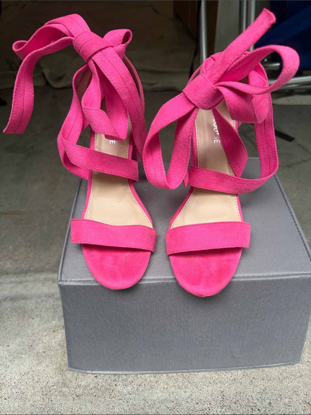 Hot Pink Suede Tie-Ankle Heeled Sandals
